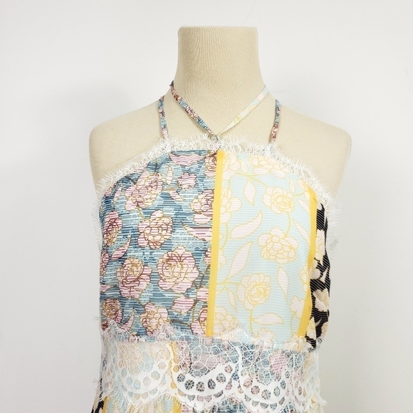 Tularosa Monroe halter neck cross back dress floral stripe size M - Picture 8 of 13